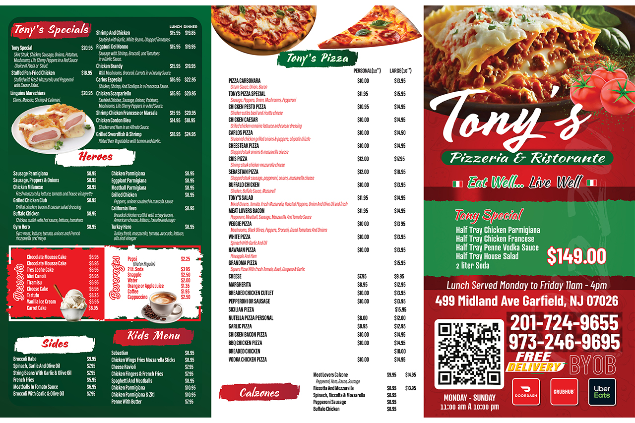 Tony's Pizzeria Menu Design